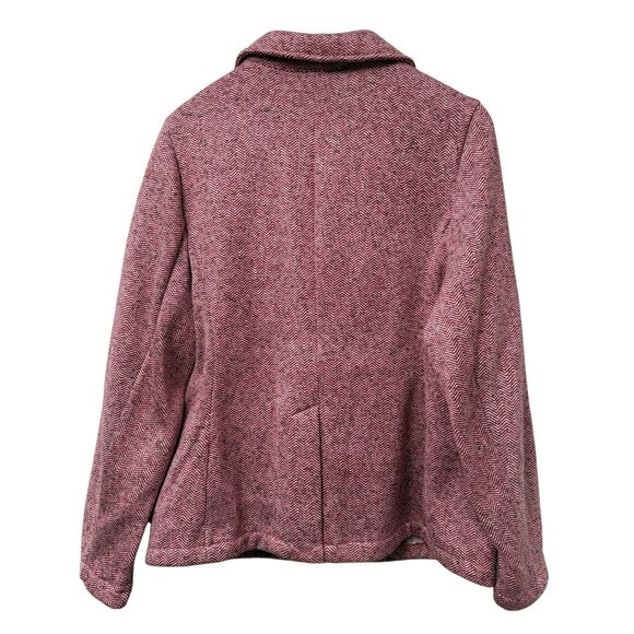 LANDS END Fleece Blazer Size Large Red Herringbone Womens Cozy Jacket NWOT - Picture 4 of 7